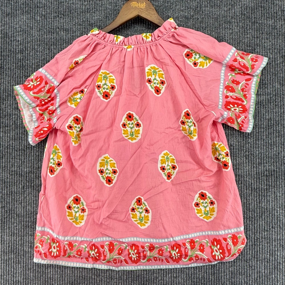 Umgee Blouse Womens Small Pink Excellent Floral Boho Tassel Tie V-Neck Top - Picture 2 of 5